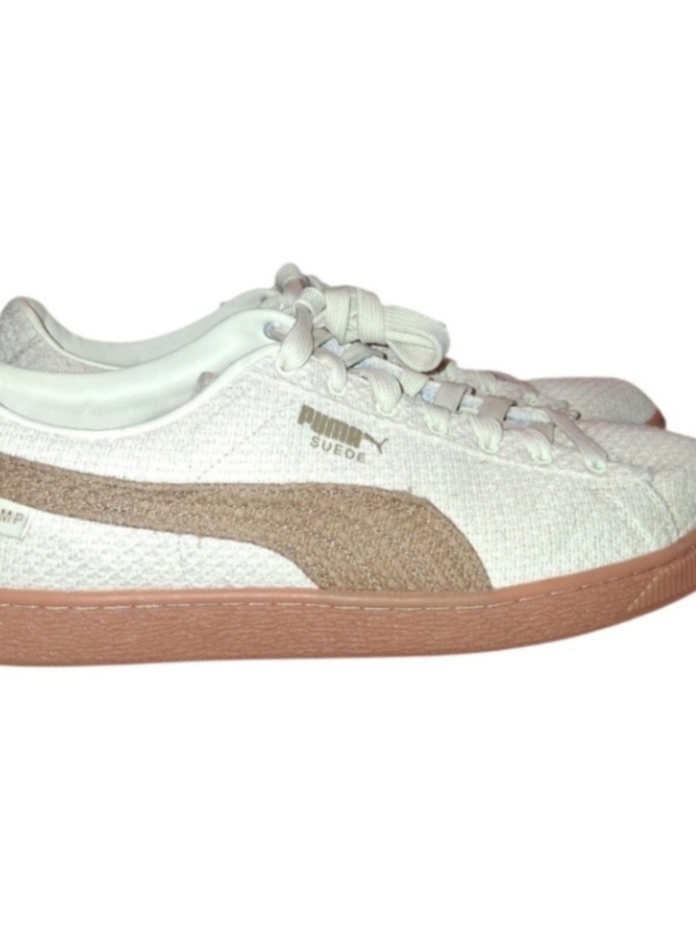 Puma Suede Low-Top Sneakers in White and Light Brown
